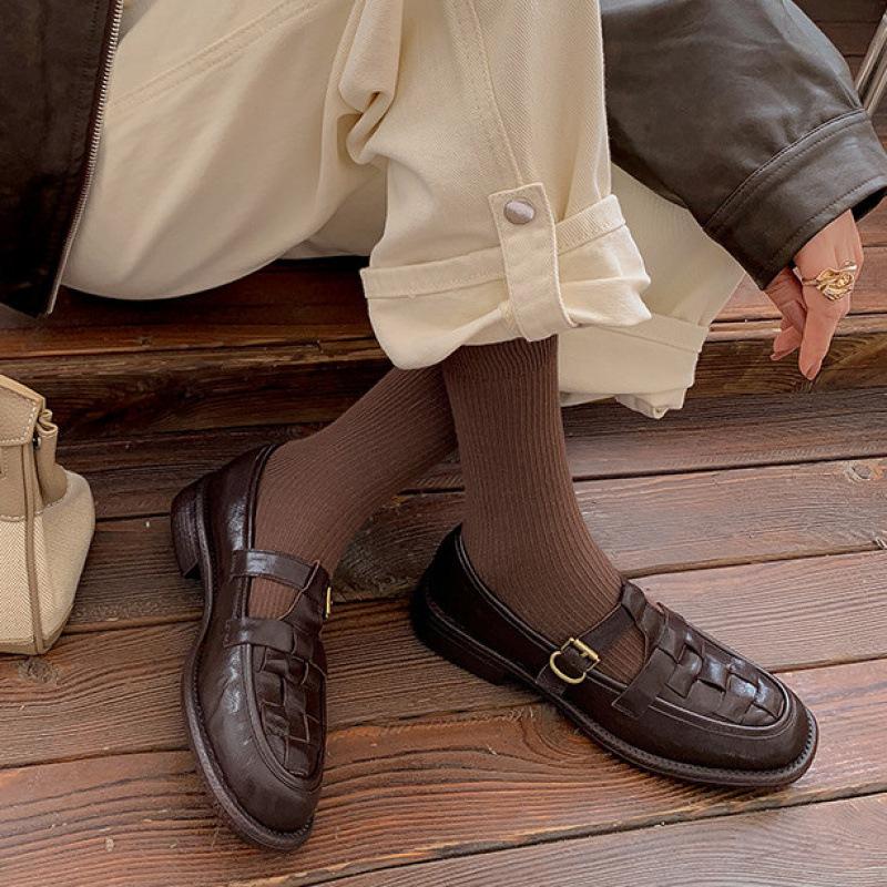 New cowhide real single shoes women's round head low heel non-slip soft sole black casual sheepskin women's shoes four-season flats