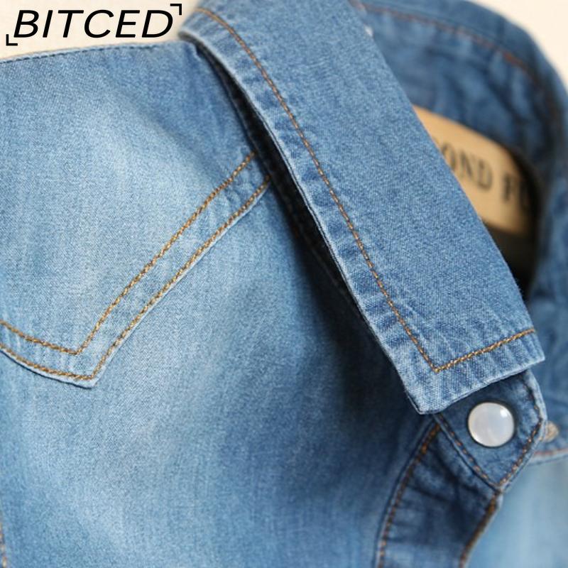 BITCED Tie-Knot Mid-Sleeve Short Cape Denim Shirt for Women Lightweight Short Jacket
