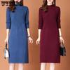 Trendy Solid-color Knitted Dress for Women In Autumn and Winter Slim Half Turtleneck Sweater Dress Casual Long-sleeved Knitted Sweater