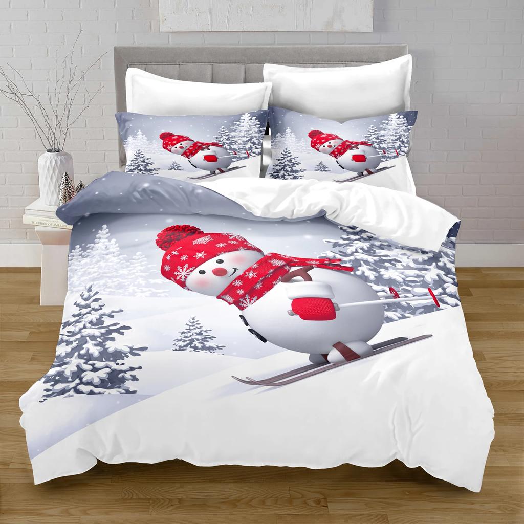 Weihnachten Schneemann Bettwäsche Bettbezug Set Weihnachtsmann Schneemann Bettwäsche Set Mikrofaser Cartoon Bettdeckenbezug mit Kissenbezügen