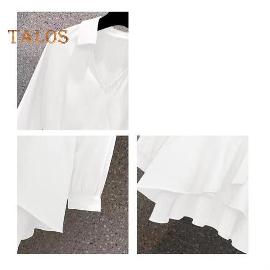 Dámská košile Klopa Dlouhý rukáv Pas Těsný pásek Pulovr Topy Jednobarevný Nepravidelný lem Košile střední délky