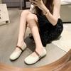 Retro small leather shoes spring new ladyshoes one word with soft leather low heel Mary Jane single shoes women