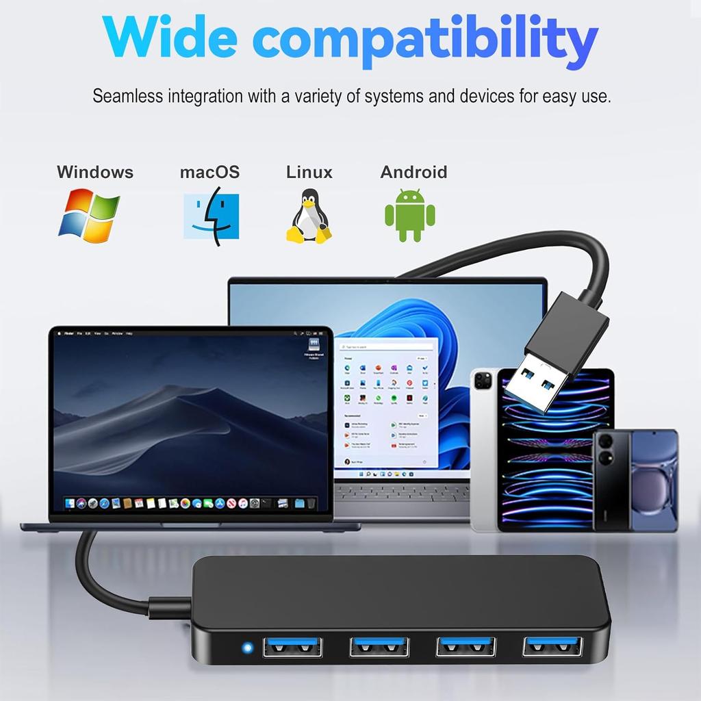 SYONG USB 3.0 and Usb 2.0,Plug and Play USB Splitter for Laptop, PC, MacBook, Mac Pro, Mac Mini, IMac, Black Plastic USB HUB