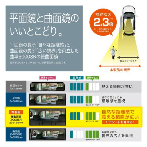 CARMATE Car Large Vertical Rearview Mirror 3000R Slowly Curved Mirror 240mm Chrome Mirror [Light Car] Black Frame M39