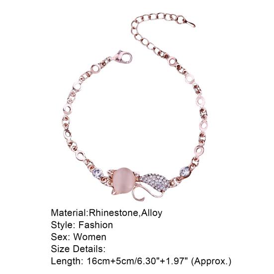 Women Ladies Lovely Cat Pendant Opal Rhinestone Bangle Bracelet Chain Jewelry for Daily Life