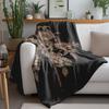 Faux Fur Throw Blanket with Floral Branches Pattern Decorative Sofa Bed Living Room Blanket for Home Decor