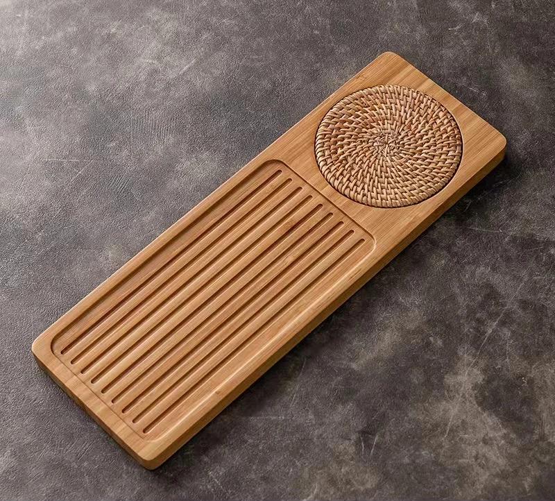 Solid Bamboo Wood Tea Tray Portable Rattan Mat Rectangle Serving Table Plate Storage Dish for Hotel Tea Plate Accessories Saucer