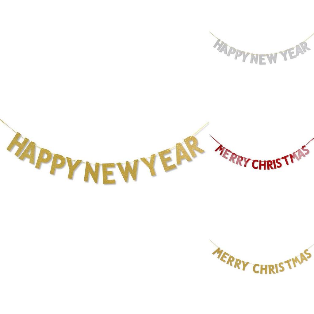 Reusable Merry Christmas Happy New Year Banner For Party Home Decoration