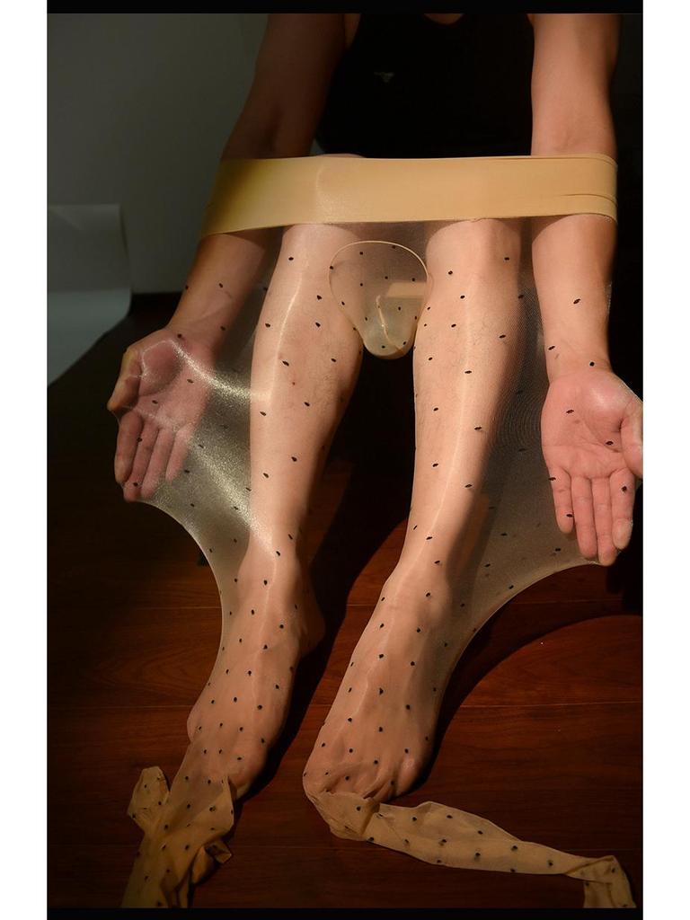 Men's Silky Shiny Ultra-Thin Pantyhose - Seamless Pearlescent Polka Dot Stockings with 360° Glitter