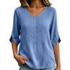 Women's Casual Embroidered Cotton Linen Top Loose Fit Vintage Mid Sleeve Blouse