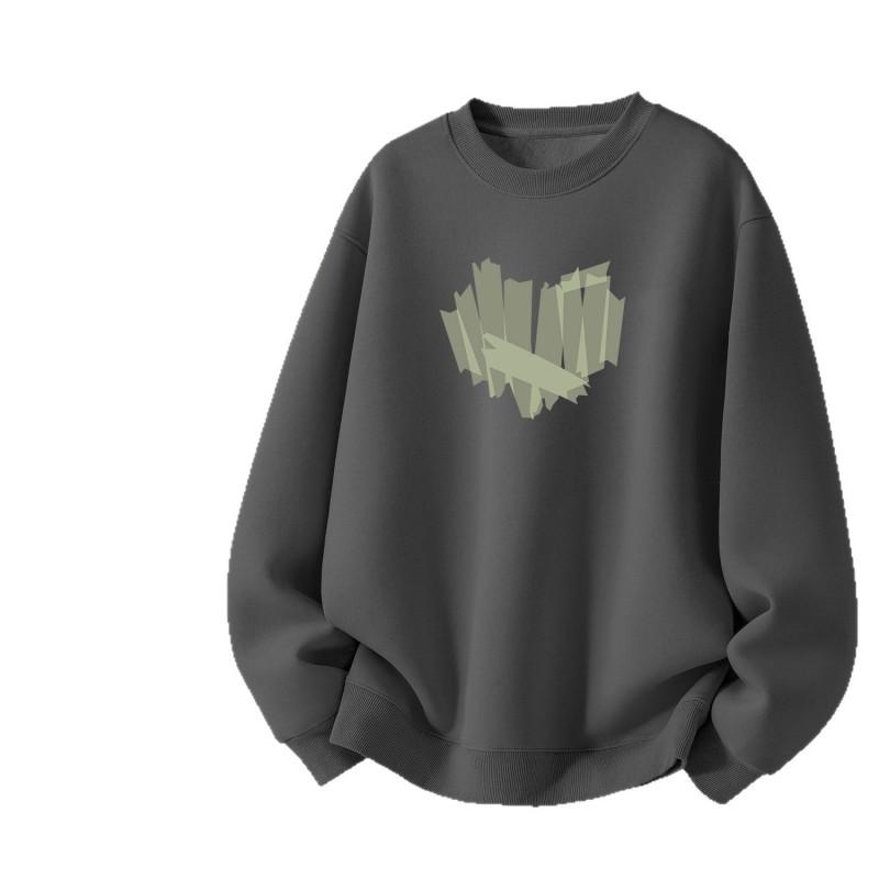 Unisex Oversized Crewneck Sweatshirt With Print Warm Fleece-Lined Cotton Blend Loose Fit Winter Daily Wear
