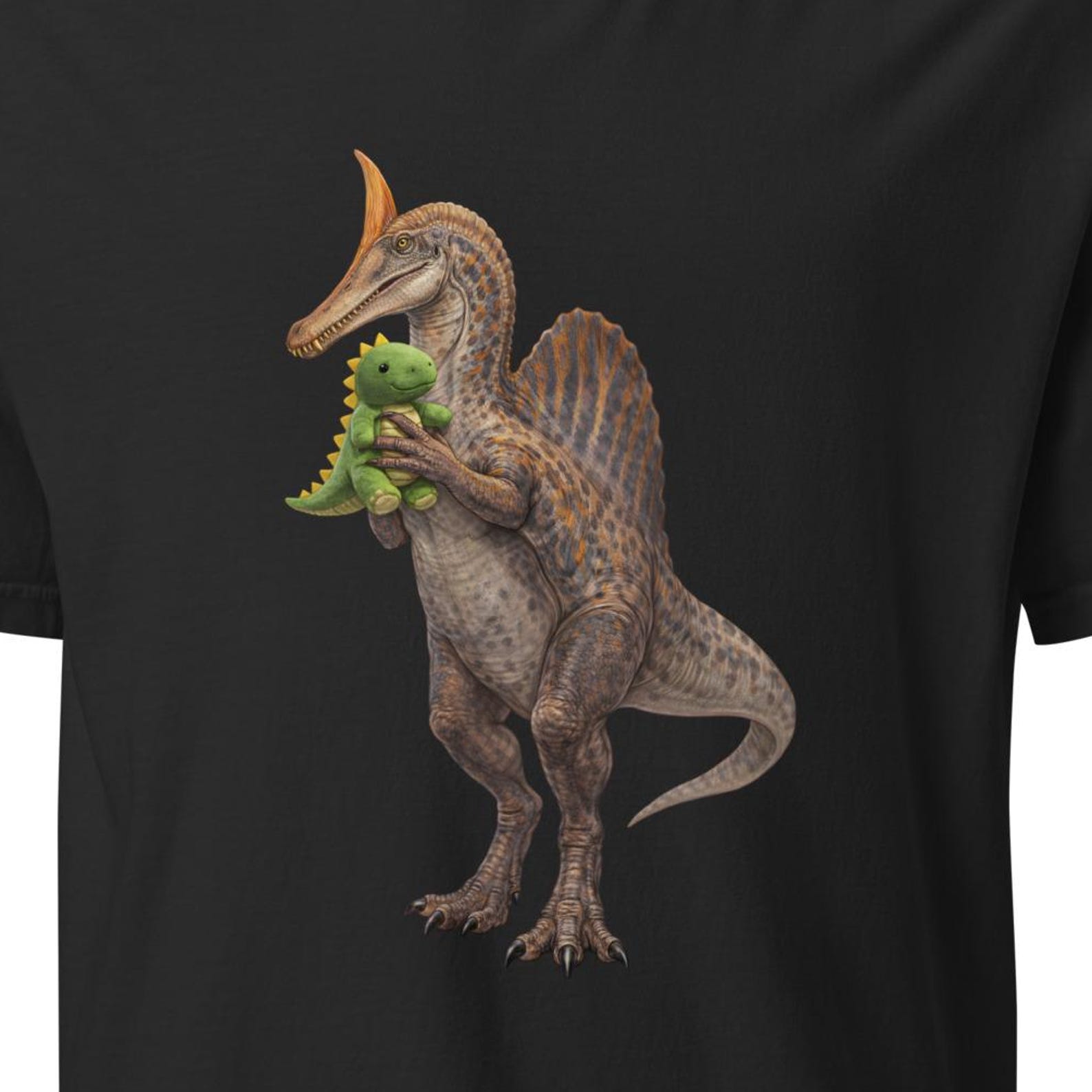 Spinosaurus Mirabilis shirt, newly discovered dinosaur tee, spinosaurus with plushie t-shirt XL