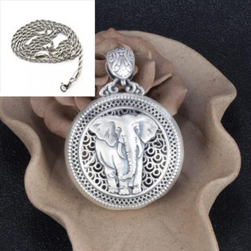 Copper Elephant Pendant Necklace Women Men Hollow Out Geometric Charm On Chain Boho Style Statement Jewelry