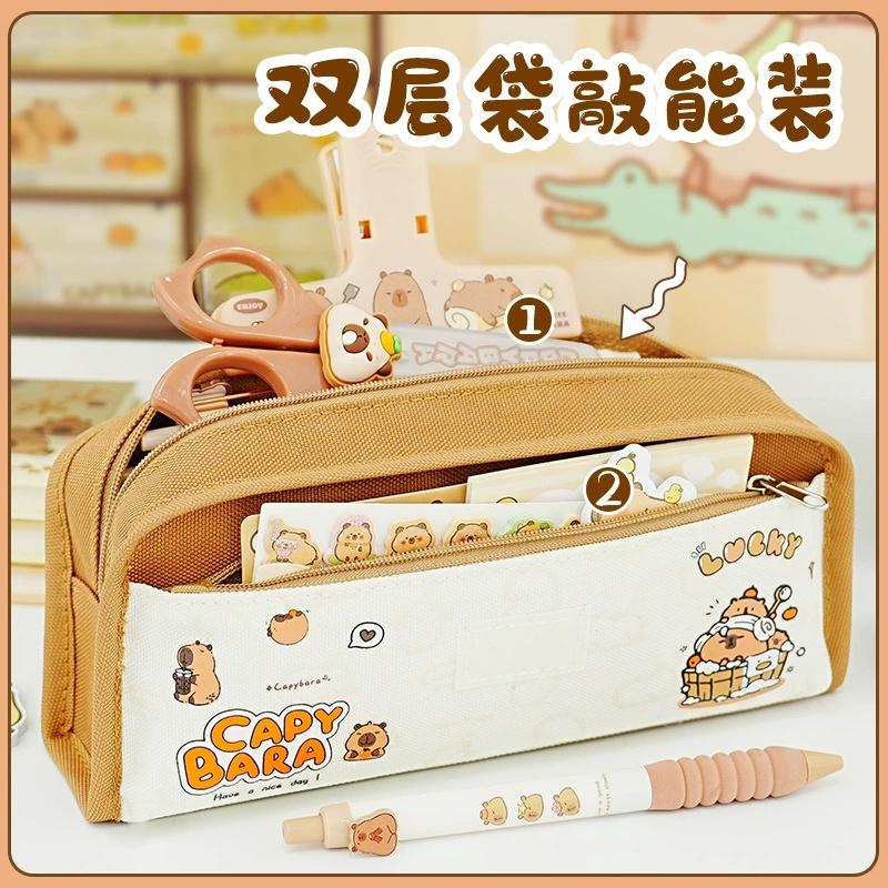 Kawaii Capybara Pencil Case Cartoon Pen Bag Large Capacity Pencil Stationery Cosmetics Pencil Pouch Storage Bag Gift