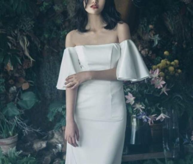 Biała Długa Suknia Ślubna z Rozkloszowanym Dołem Idealna na Śluby i Śluby Zagraniczne [Fiveen] Rękawy Opadające na Ramiona, Śluby, Zdjęcia Przedślubne, (Rozmiar M)