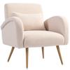 Modern Living Room Armchair In Teddy Fabric with Removable-Cover Lumbar Cushion, 77x77x83 Cm, Beige