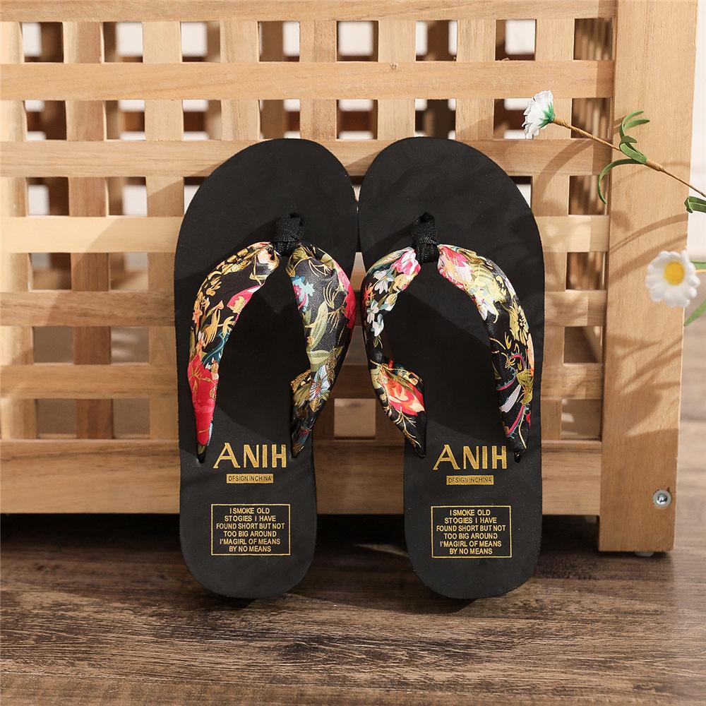 Bohemian Satin Strap Women's Platform Flip Flops - Casual Ethnic Style Summer Beach Slippers