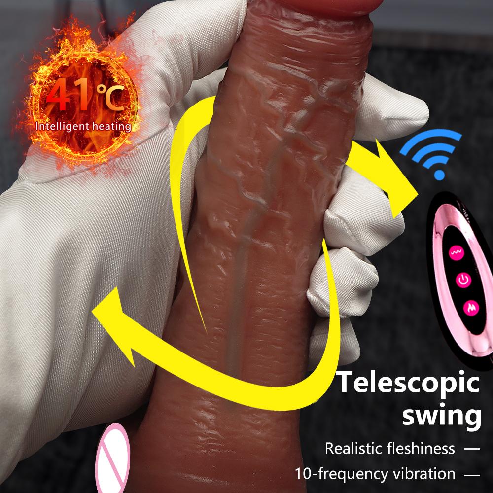 Automatické teleskopické dildo s přísavkou Wireless Remote G Spot Vibrator Bezdrátové dálkové vyhřívání Penis Sex Toy Big Dildo