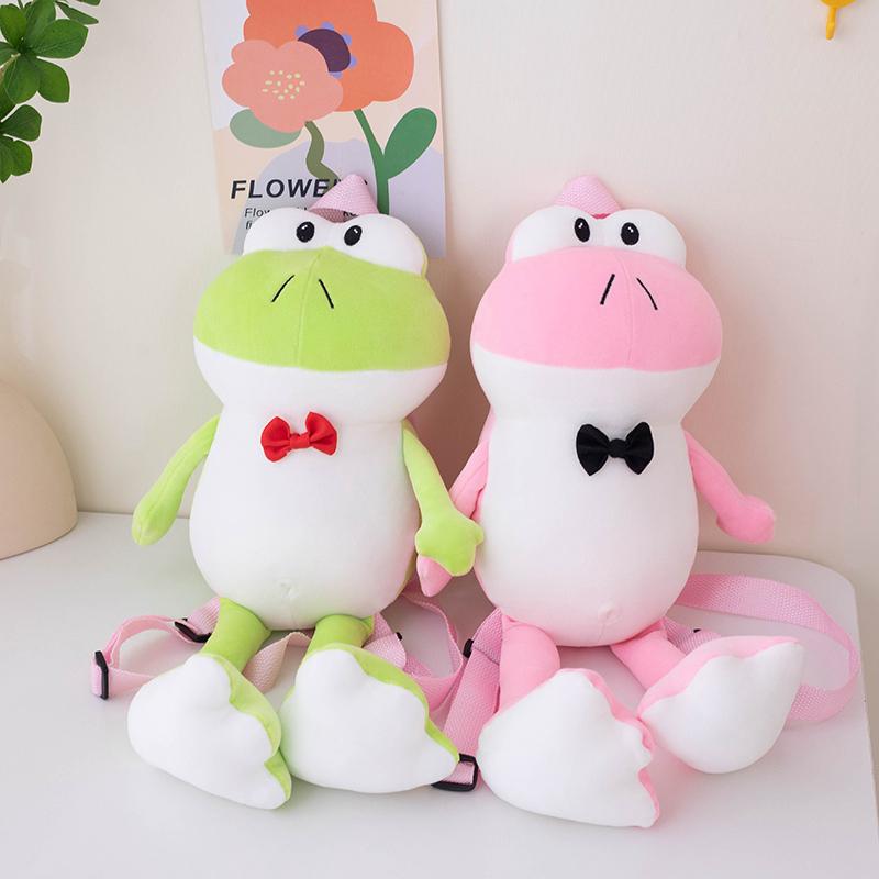 Creative Cartoon Gentleman Frog Plush Doll Backpack Green Pink Tie Frog Plush Toy Pillow Super Soft Gift For Boys And Girls