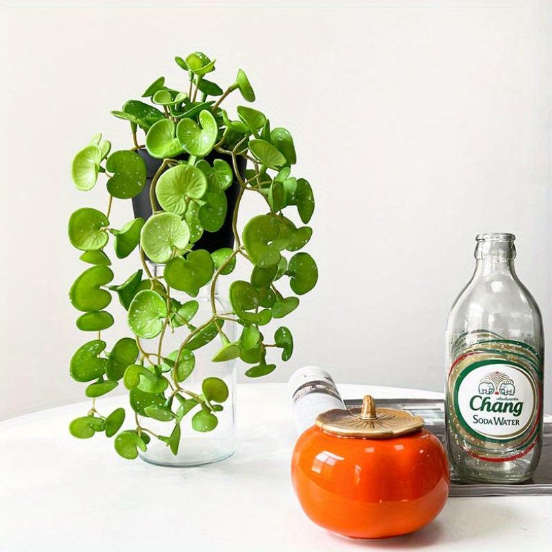 Artificial Plant Bouquet Copper Coin Grass Soft Glue Lifelike Fake Green Plants Wall Hanging for Home Office Garden Decoration