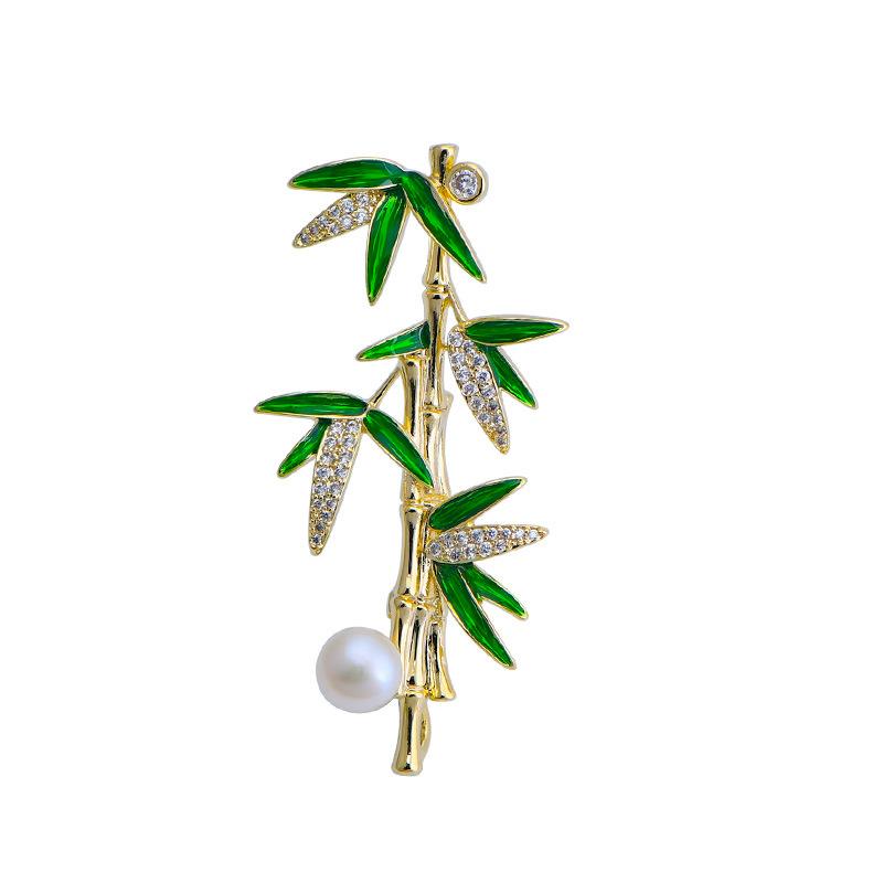 SKEDS Elegant Women New Creative Bamboo Rhinestone Brooches Pins Vintage Plant Series Crystal Enamel Pin Badges Corsage For Lady