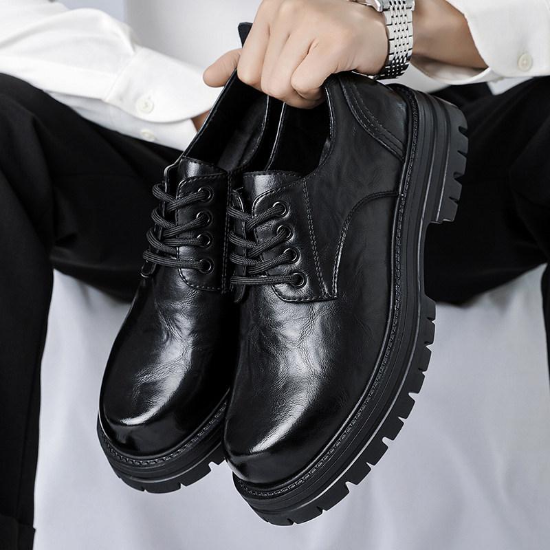 Leather shoes men's new winter British business leisure Martin leather platform heightening big head derby shoes