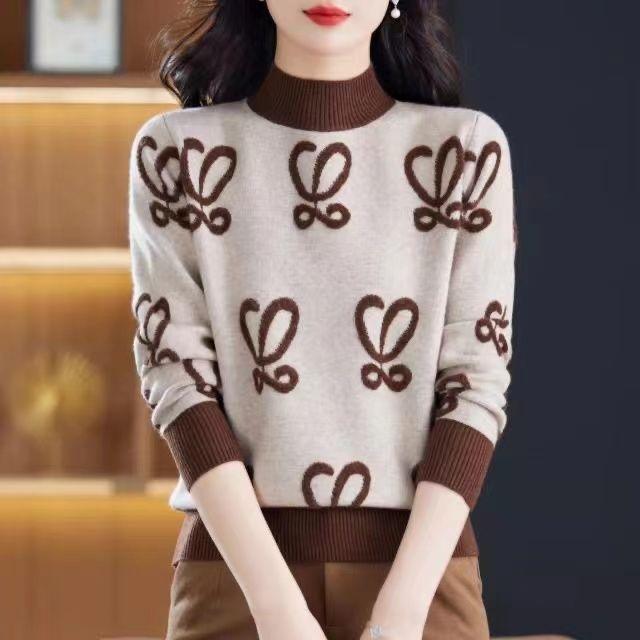 Autumn Winter Fashion Casual Semi High Neck Pullover Sweater Knit Top Loose Slim Fit Women Pullover