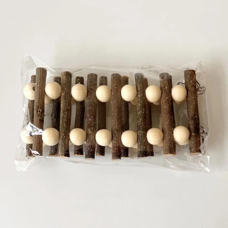 1 STÜCK Natürliches Apfelholz Vögel Haustiere Papageien Leitern Kletterspielzeug Hängende Bunte Bälle Papageienspielzeug für Sittiche Wellensittiche Nymphensittiche