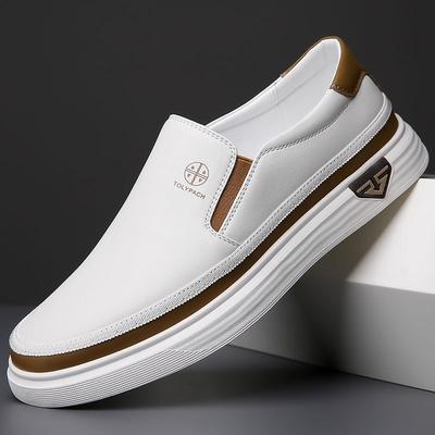 New 2025 Men's Genuine Leather Casual Sneakers Spring Summer Slip-On White Shoes Soft Sole Comfortable for Everyday Wear