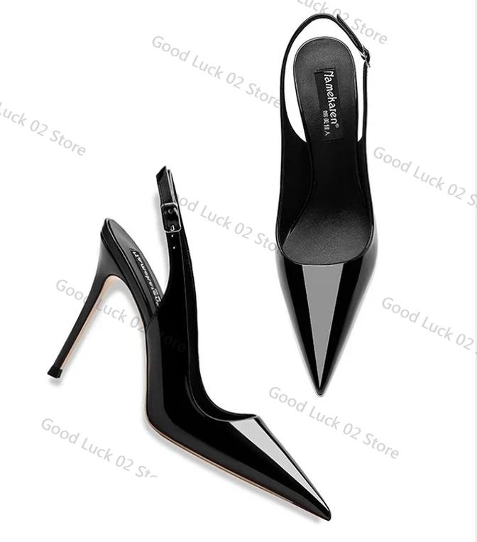 Fashion Sexy High-heeled Sandals with Pointed Tips and Elegant 2025 Summer Patent Leather Strappy Fashionable Party Women's Shoes