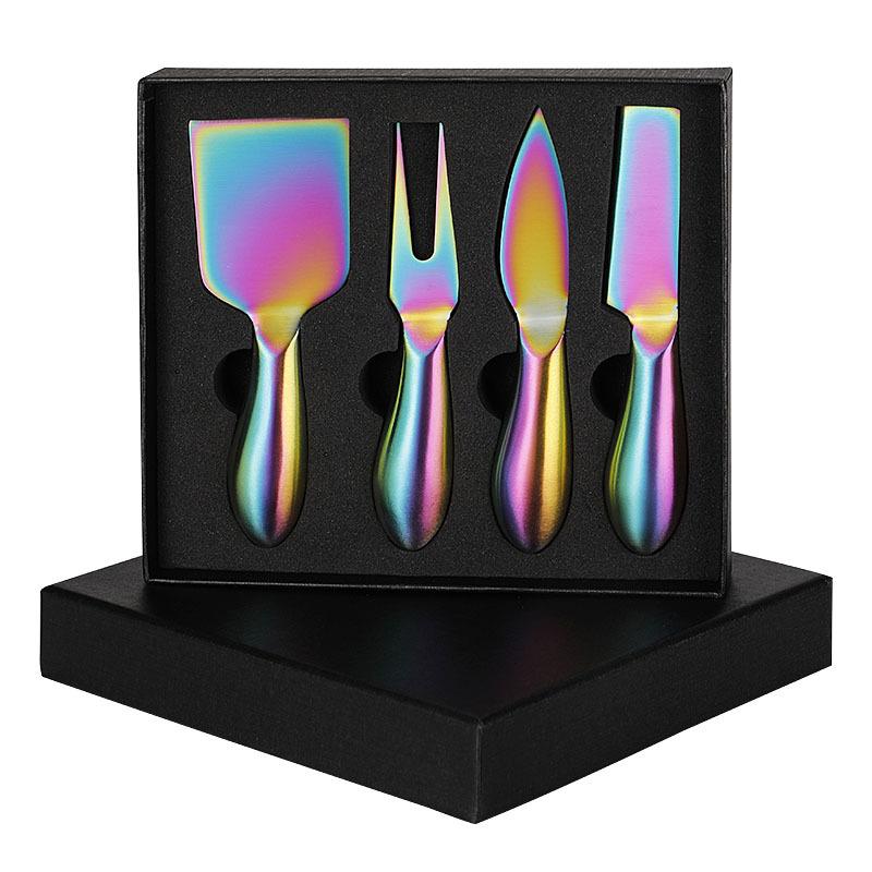 Käsemesser mit Hohlgriff, 4-teiliges Geschenkbox-Set, Käsemesser aus Edelstahl, Westernmesser und Gabel