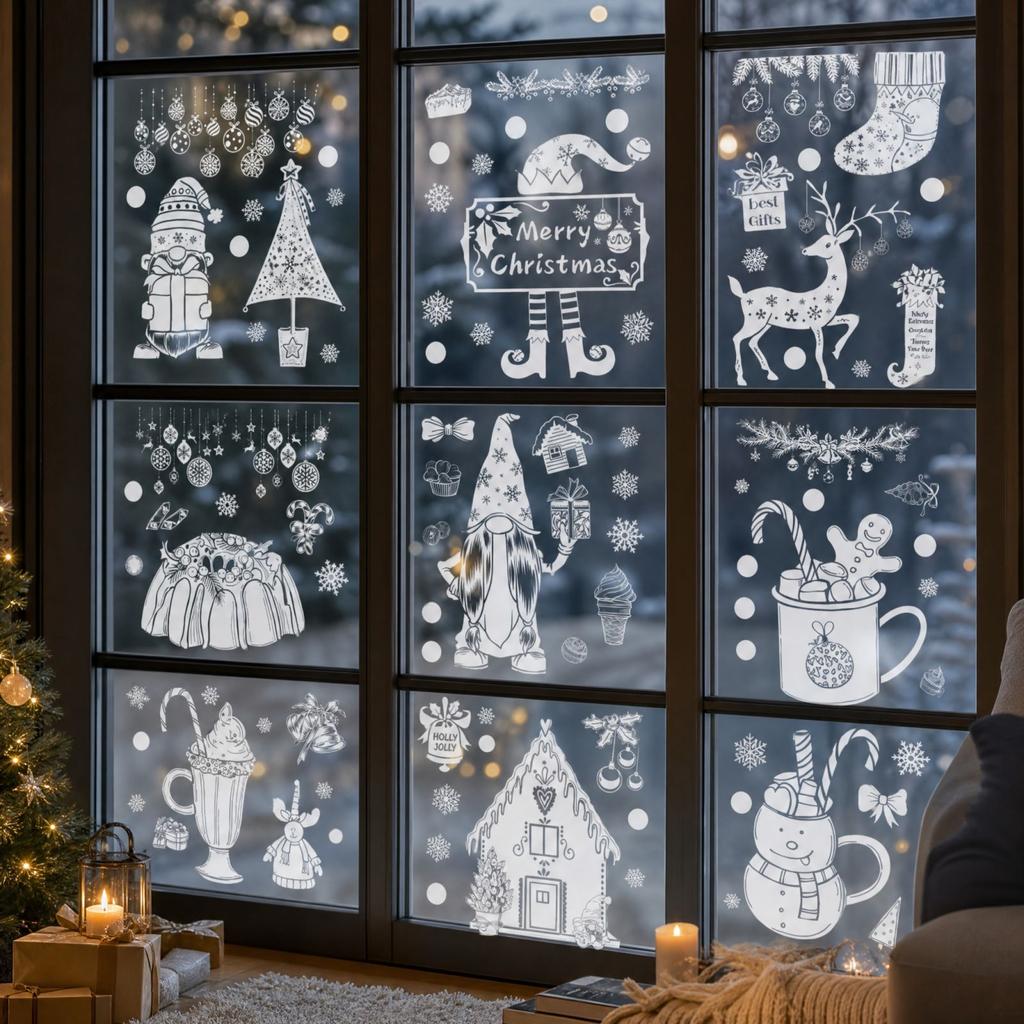Christmas Glass Sticker Set, Festive Window Decals for Holiday Home and Party Decor