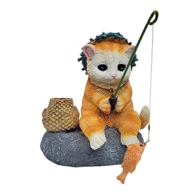 Cats Fishing Figurine for Garden or Aquarium Decoration Decorative Resin Animal Figure Patios Lawn Yard Ornament