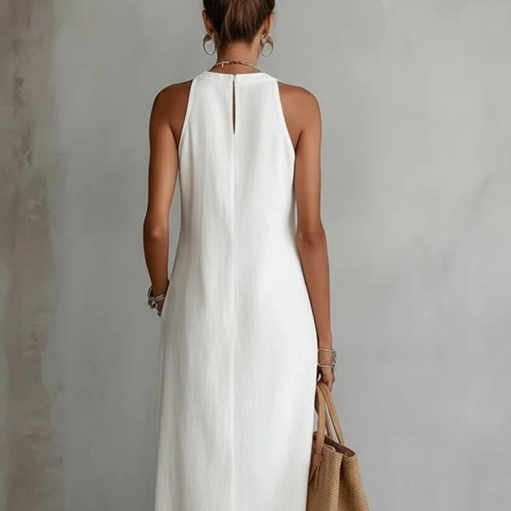 Neck Hanging Lace Splicing Dress Hollow Out Women's Summer Dress Sleeveless Dress  Beach Wear