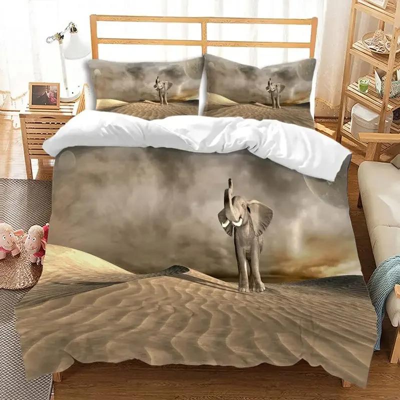 Comforter Cute Elephant Green Grass Bohemian Elephant Bedding Set Microfiber Safari Animals Comforter Twin King Size