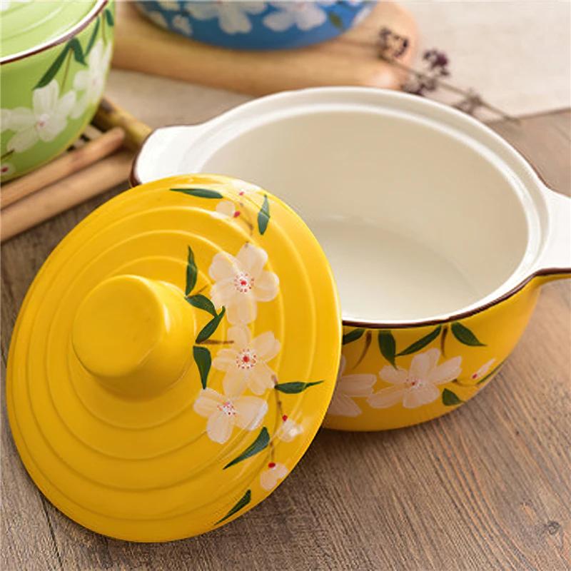22cm Japanese Style Hand-painted Cherry Blossom Underglaze Color Ceramic Soup Pot Kitchen Household Tableware Kitchenware