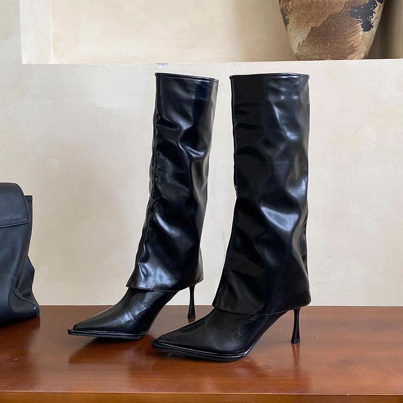 

Модные женские длинные современные ботинки с острым носком, женские туфли-лодочки, модные слипоны, женские ботфорты до колена на тонком каблуке 35 чёрный