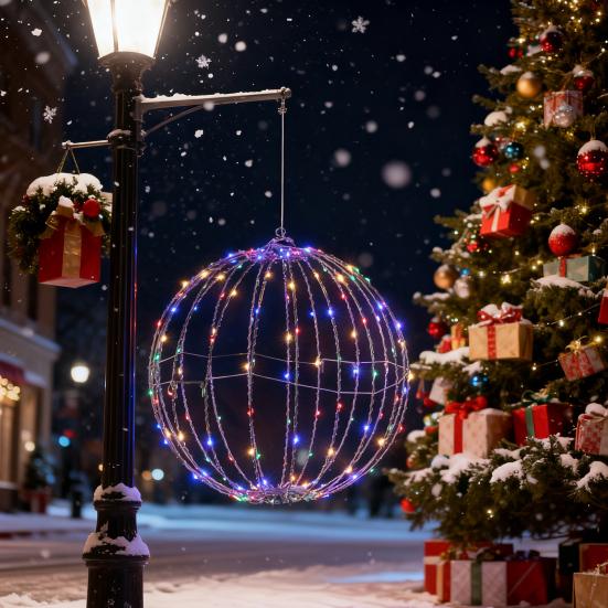 Christmas LED Light Ball Foldable Large Lighted Sphere for Tree Metal Frame Sphere Light for Indoor Outdoor Garden Patio Decor