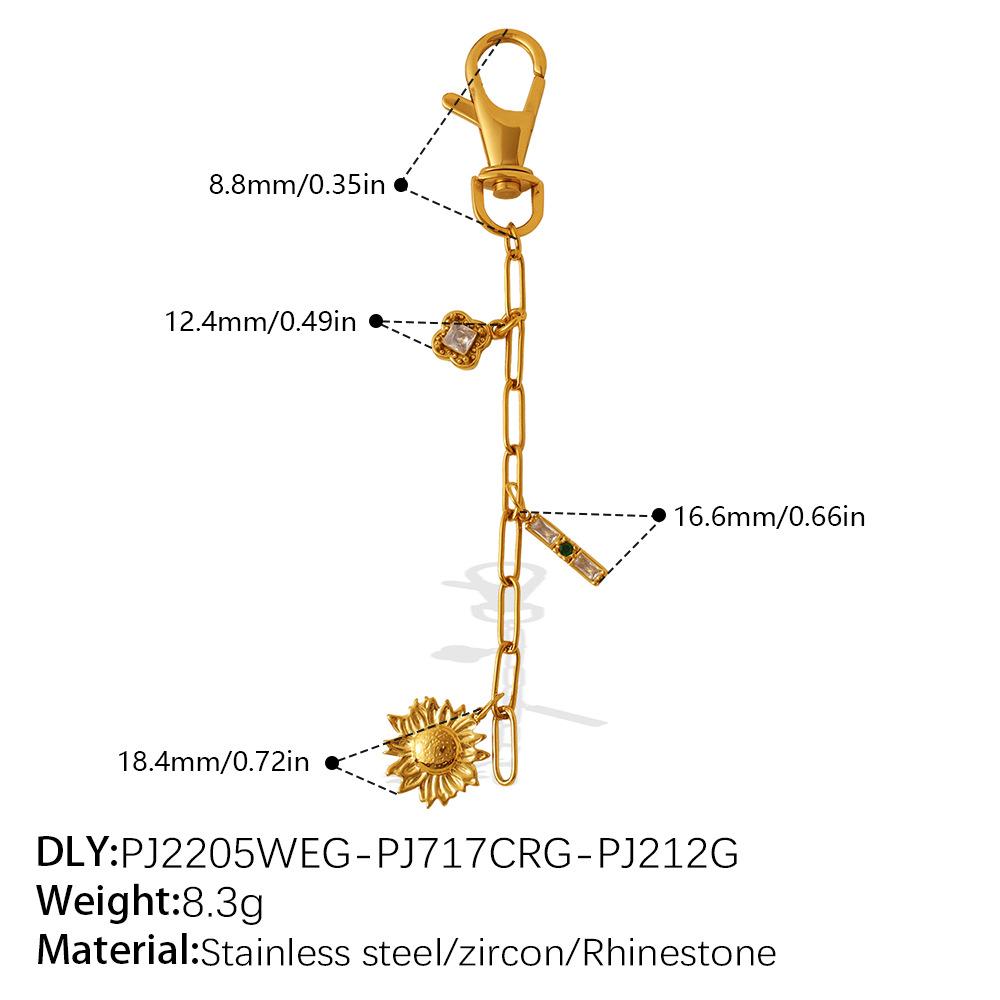 Ins Y2K Flower Natural Stone DIY Pendant Keychain, 18K Gold Plated Multi-element Pendant Chain 8
