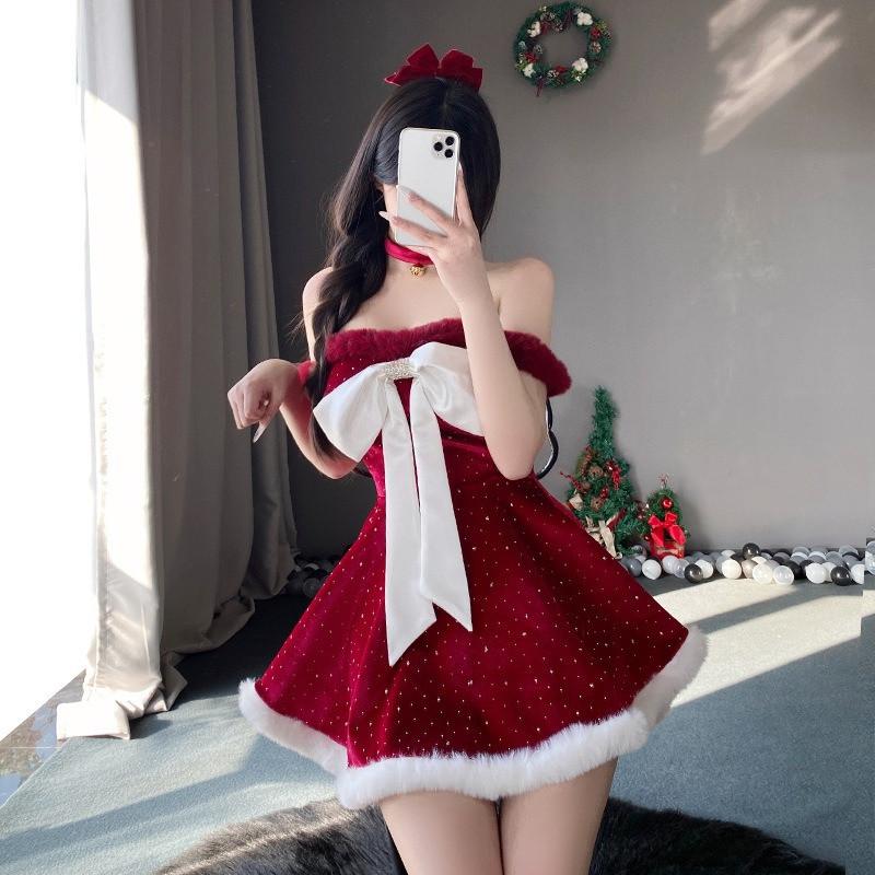 Adult Women Xmas Santa Claus Christmas Red Dress New Year Cosplay Costumes Role Play Outfit