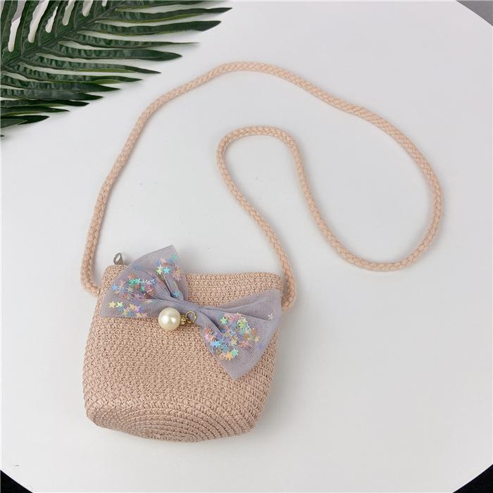 Summer Children's Straw Bag Bow Hat Set Sun Hat Basin Hat Messenger Bag Girls Shoulder Bag Change Bag