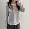 Women's Striped Patchwork Two-in-One Long-Sleeve T-shirt - Casual, Versatile, Loose Fit, Designer Style