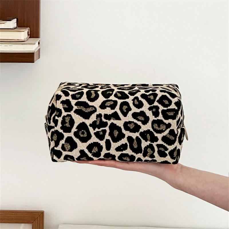 Leopard Print Cosmetic Bag Portable Travel Makeup Organizer Handbag