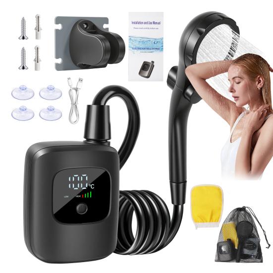 Portable Camping Shower with LED Display 2400mAh Battery 180min Use 4 Shower Modes Adjustable