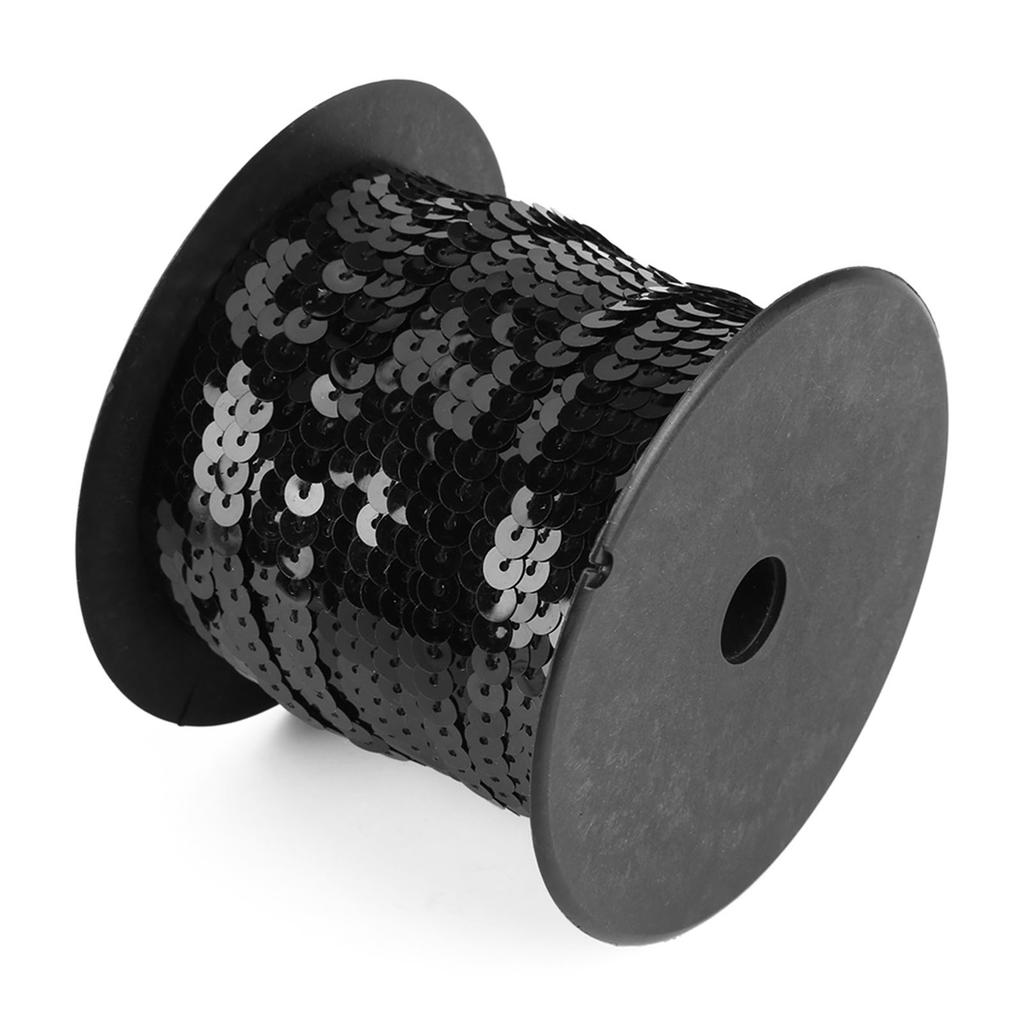 DIY 100 Yards 6mm Shiny Trim Sewing Strings Flat Round Sequins Line Accessory (Black)