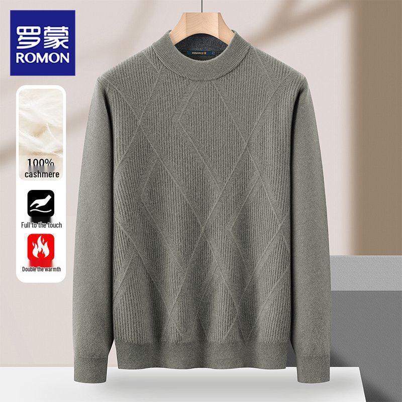 ROMON Men's Solid Color Round Neck Cashmere Sweater