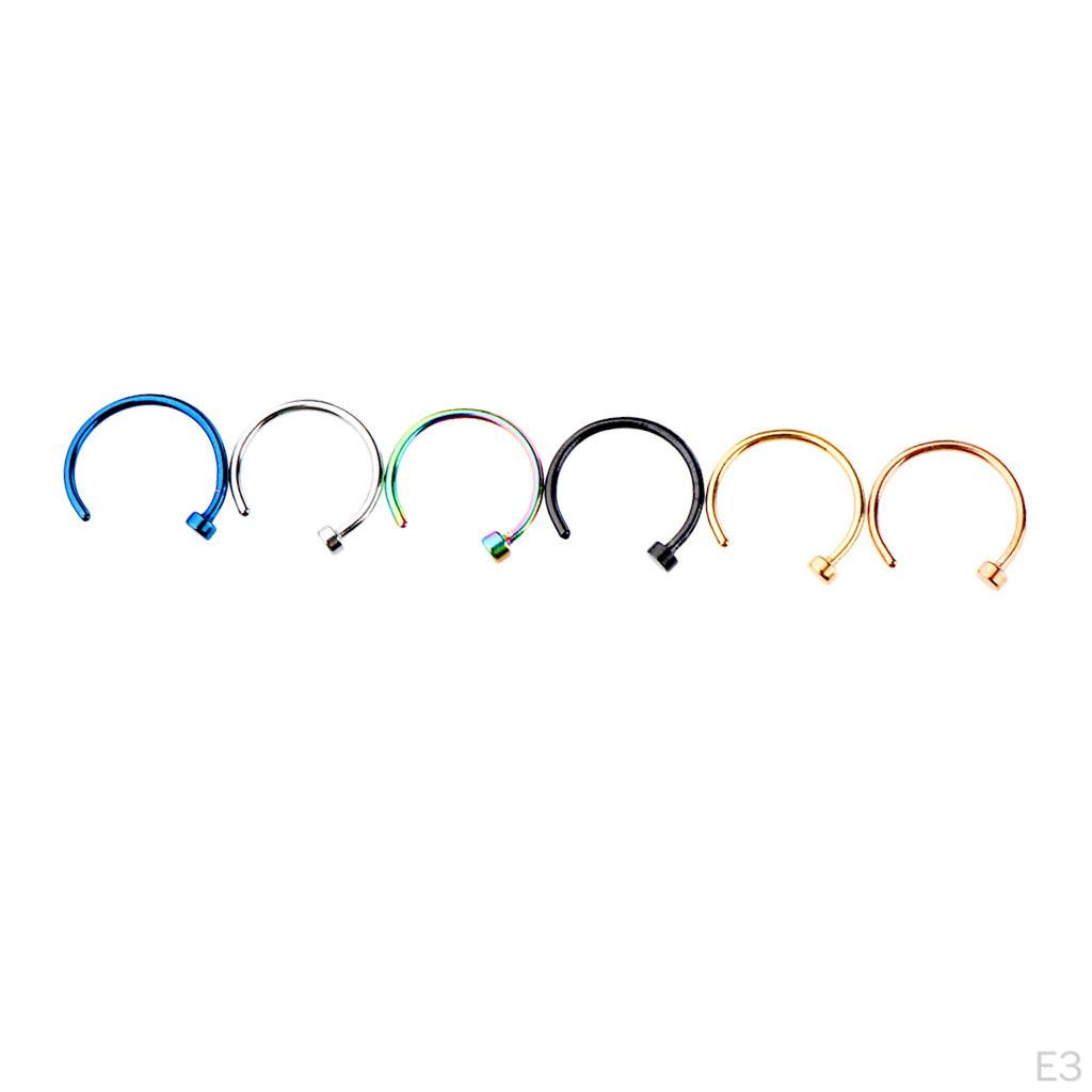 6 Pieces Nose Hoop Ring Stainless Steel Assorted Color 18g 20g Body Jewelry