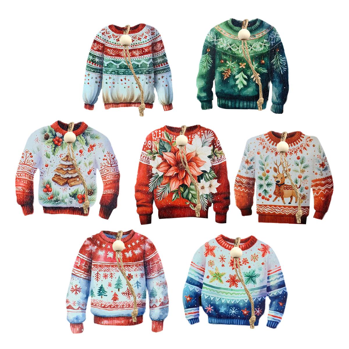 

Leeseph 6 шт. Уродливые деревянные украшения для свитера, зимнее подвесное украшение для свитера со шнурком для украшения рождественской вечеринки