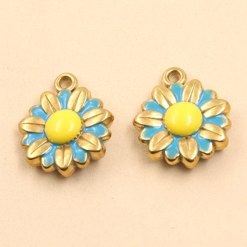 Stainless Steel Daisy Flower Drip Oil Pendants: 3 Styles, Golden Fresh Enamel Charms