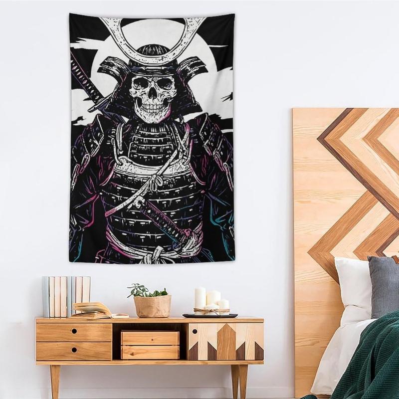 

Hanging Tapestry Aesthetic Skull Anime Samurai Japanese Fantasy Cool Black Wall Tapestry Large Wall Art Tapestries Room Decor 74x94cm(29x37in)